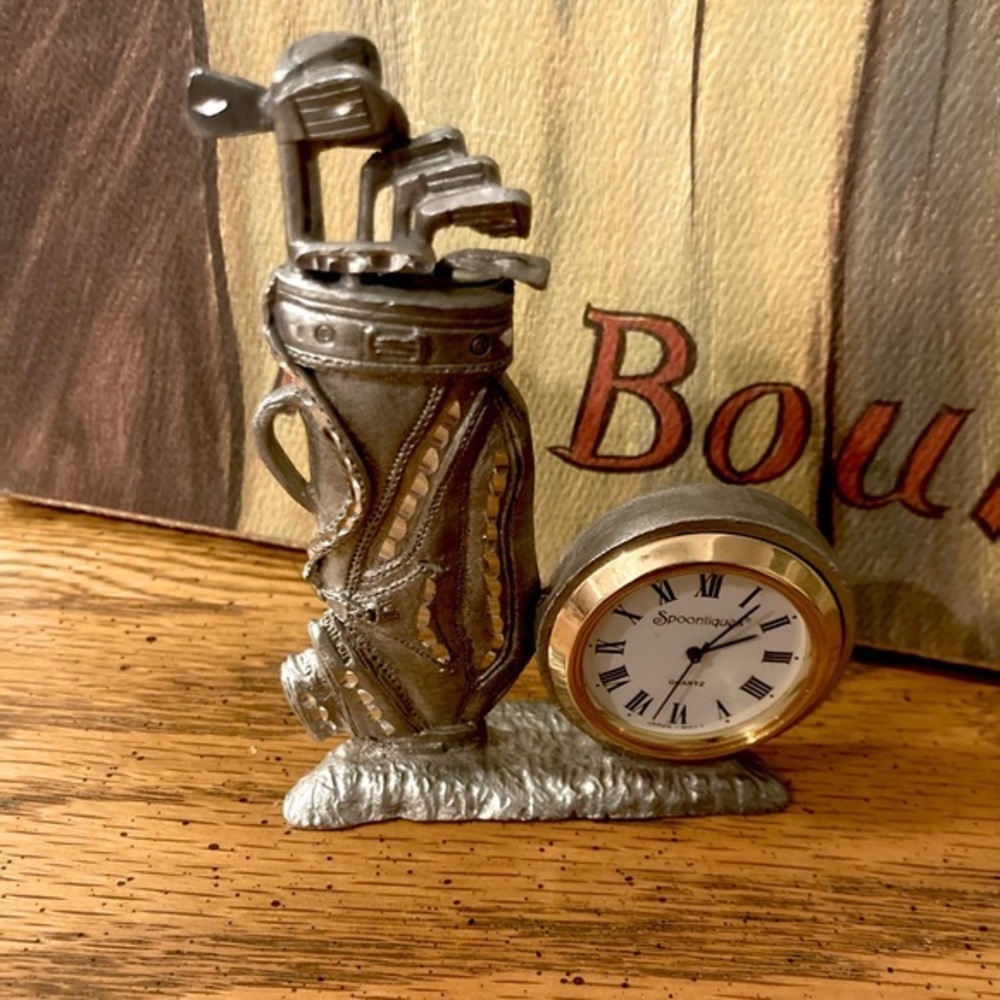 Spoontique Pewter Clock Miniature Golf Bag - Collectible  #7571